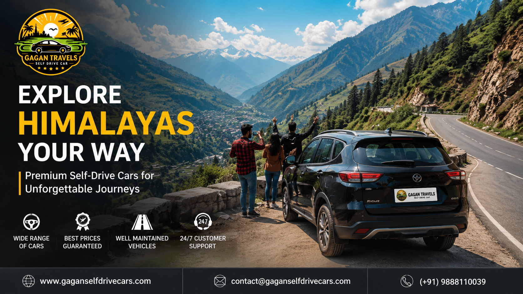 Self drive SUV on a scenic road trip near Chandigarh