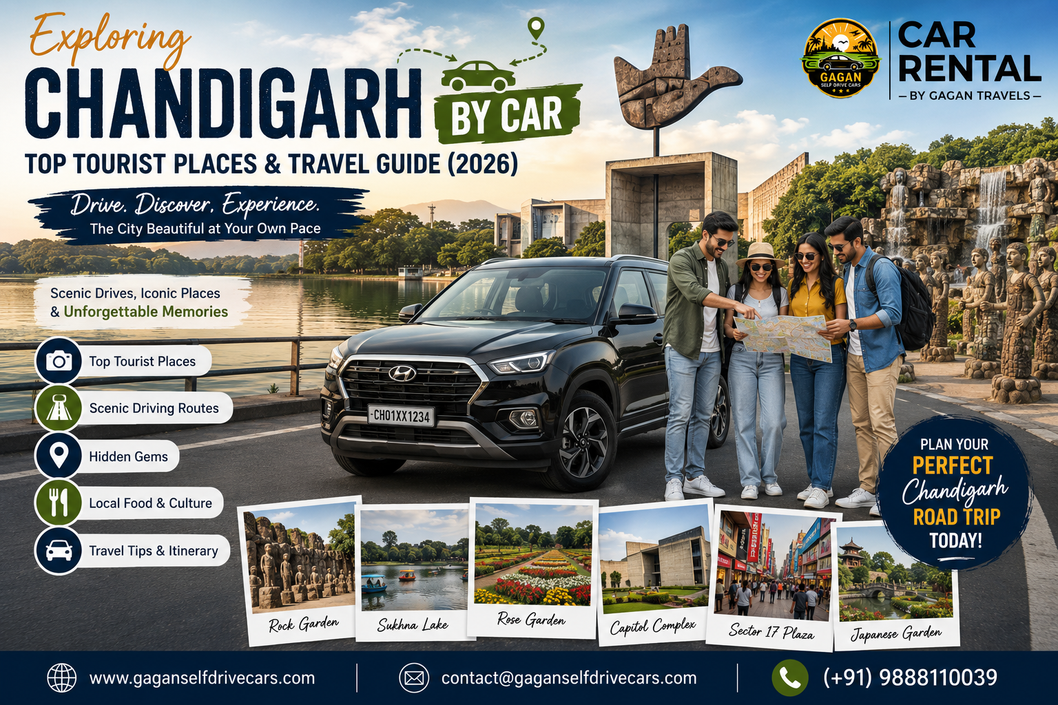 Exploring Chandigarh by Car: Top Tourist Places, Scenic Drives & Complete Travel Guide (2026)