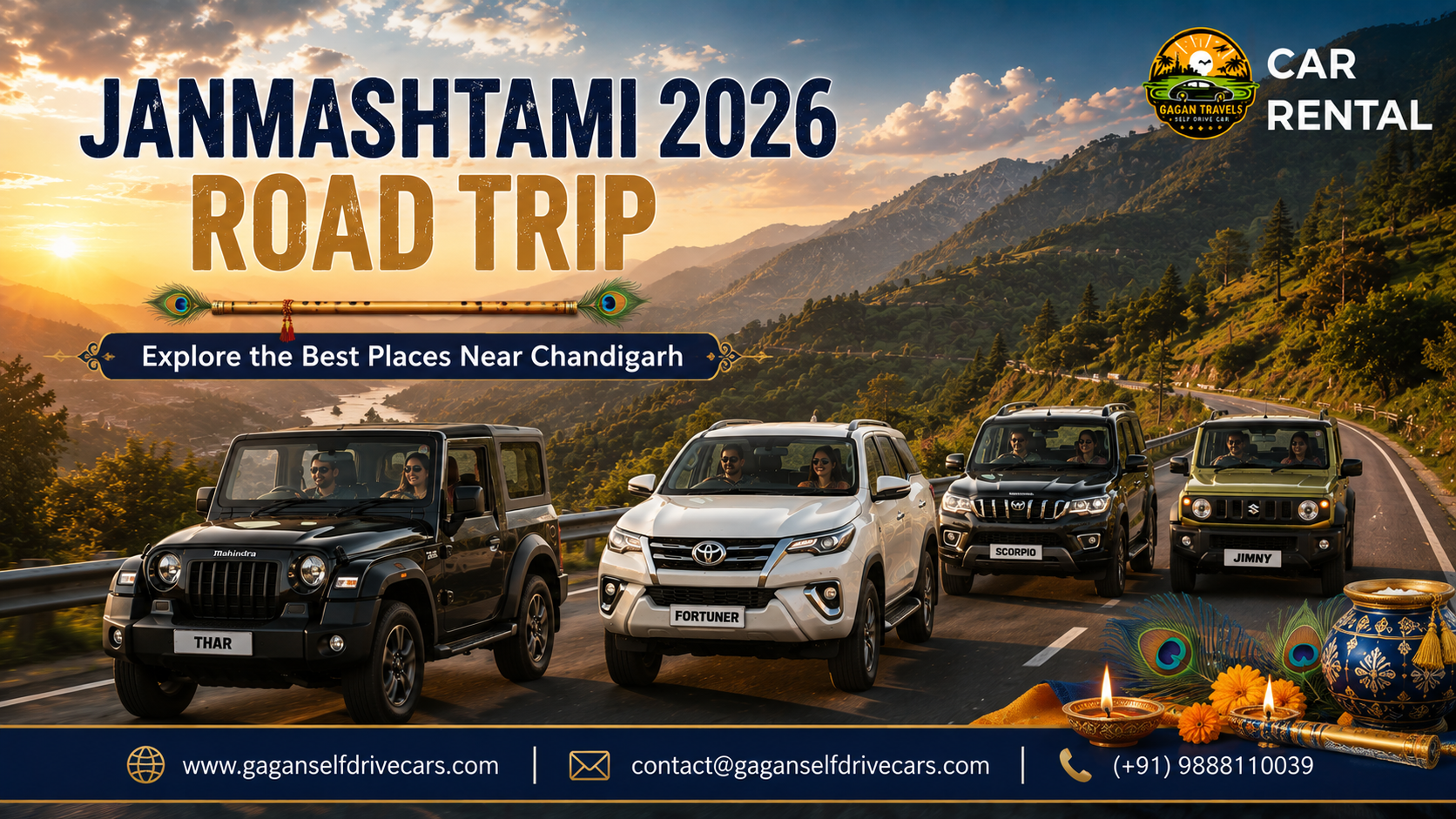 Janmashtami 2026 road trip from Chandigarh by self-drive car