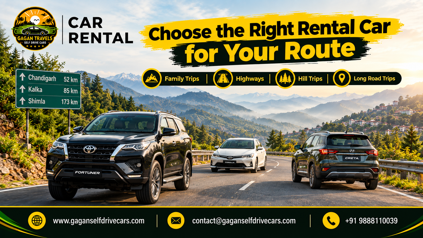 Gagan Travels Car Rental cars for choosing the right rental car for your travel route from Chandigarh